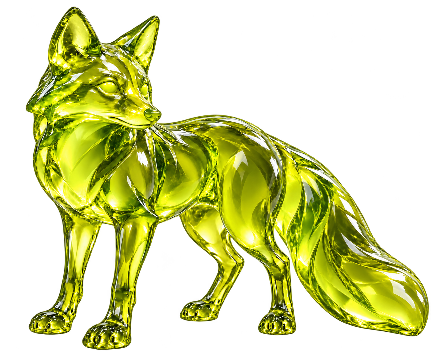 A fox sculpted in translucent lime-green glass